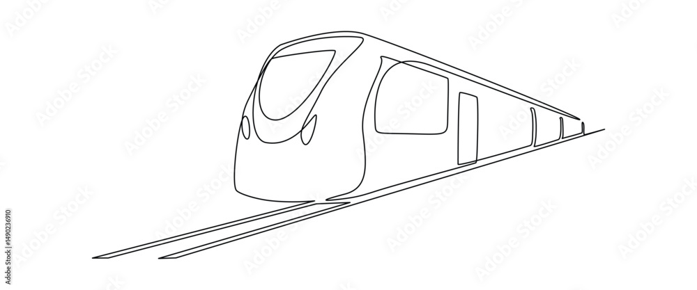 Leinwandbilder Train and railway station in one continuous line drawing. Metro and subway symbol in simple linear style. Express railroad concept in editable stroke. Outline vector illustration