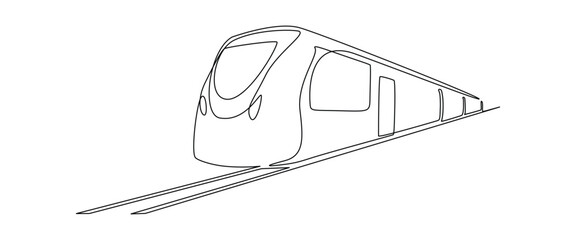 Train and railway station in one continuous line drawing. Metro and subway symbol in simple linear style. Express railroad concept in editable stroke. Outline vector illustration
