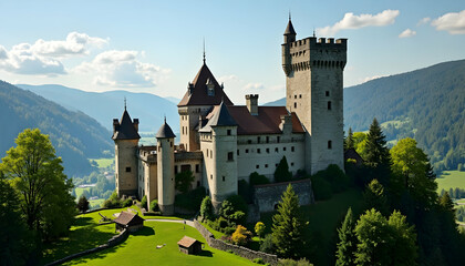 Medieval Castle Surrounded by Green Landscape