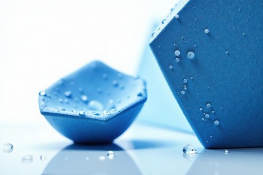 Abstract Blue Forms with Water Droplets A Study in Texture and Light