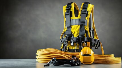 Safety harness and equipment showcased, emphasizing workplace safety and professional preparedness.
