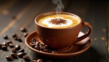 Rich Colombian coffee drink served in a clay cup, hot, liquid