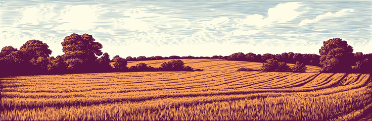 Field landscape. Editable hand drawn illustration. Vector vintage engraving. 8 EPS