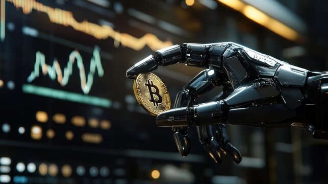 Robotic hand handling cryptocurrency