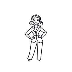 Confident Businesswoman in Blazer and Trousers, Hands-on-Hips Leadership Pose, Modern Professional Silhouette, Minimalist Vector Art