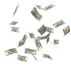 Transparent PNG 3D render of 100 dollar banknotes with realistic textures and lighting. Isolated on alpha background, ideal for finance, design, marketing, and visual presentations.