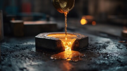 Molten Gold Pouring into Mold Metal Casting Process
