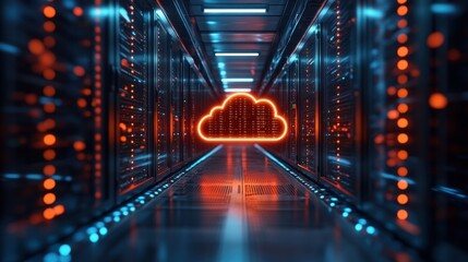 Cloud Computing Data Center Server Room Neon Lights