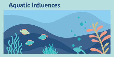 Illustration of underwater aquatic life with fish and seaweed in a marine environment