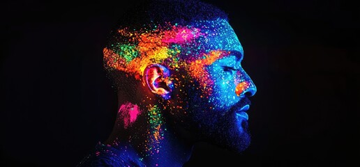 Person with fluorescent body paint profile