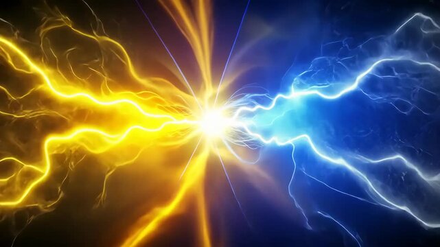 Dynamic Energy Collision Yellow and Blue Lightning Clash in a Spectacular Visual Display