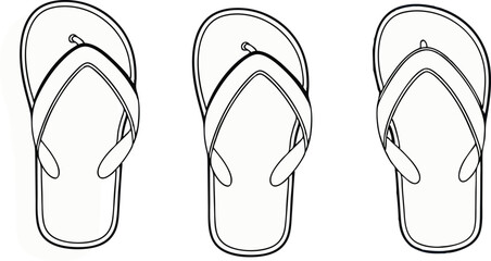 Stylish flip flop designs in a minimalist line art illustration with transparency