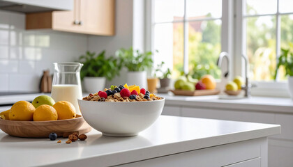 modern, bright kitchen with a sleek white countertop