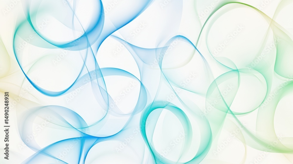 Poster Blue and green ring-like curves in a light abstract composition with gentle gradients and flowing forms. Perfect for clean design projects.