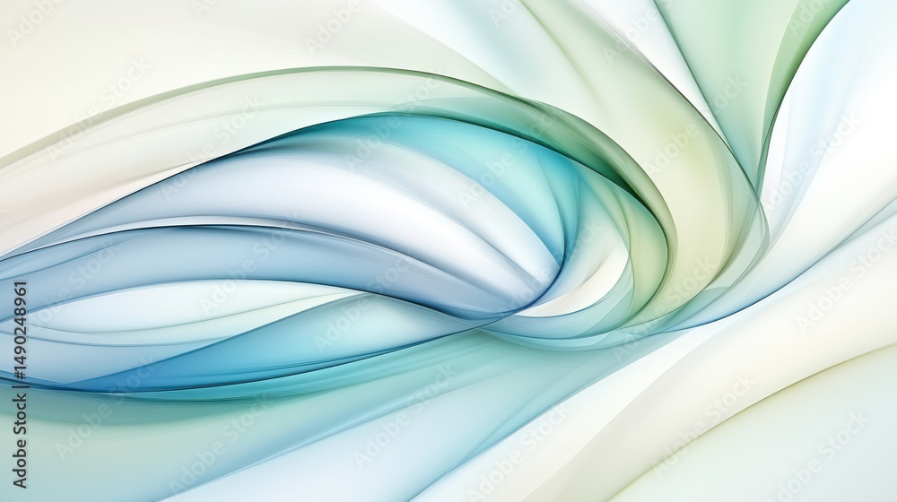 Poster high-resolution 3d illustration of smooth flowing lines in blue and green over white gradient, with 