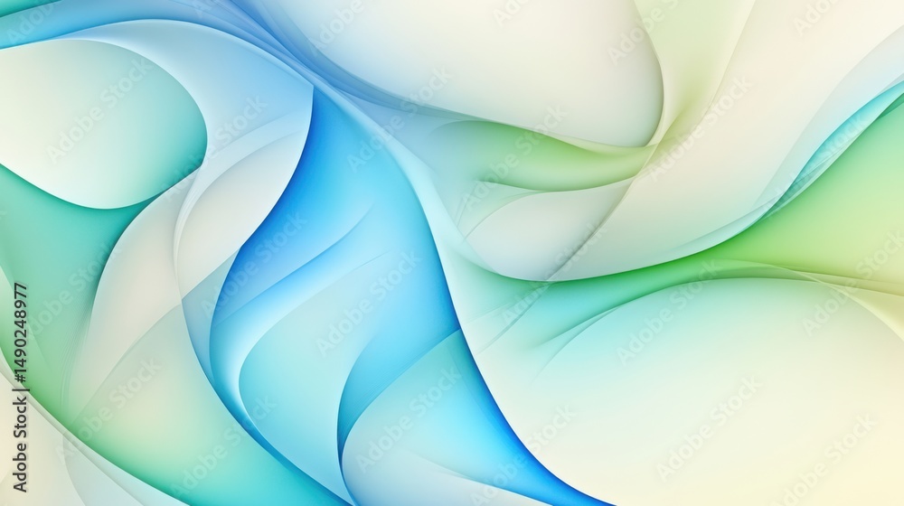 Poster high-resolution 3d illustration of smooth flowing lines in blue and green over white gradient, with 