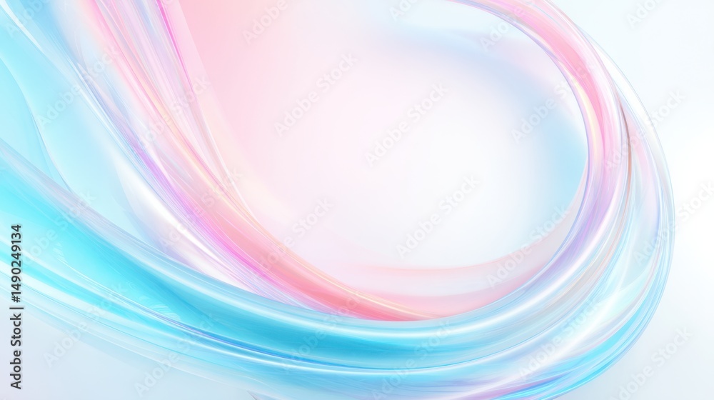 Poster Blue and pink flowing swirls in 3D abstract ring form, isolated on white with soft lighting. Ideal for elegant minimalist visuals.