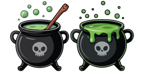 Enchanted witchs cauldron magic isolated vector illustration on white background