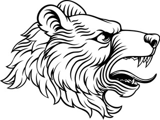 Bear head, an original illustration in a retro woodcut etching vintage style