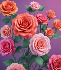 Fototapeta premium Multi-sized paper roses, vibrant gradient effect, petals, paper flower arrangement, DIY