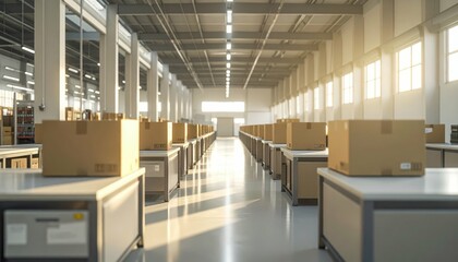 Bright and Spacious Fulfillment Center with Packing Stations in Morning Light