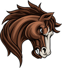 Horse mustang bronco stallion angry mean tough sports team mascot cartoon character design.