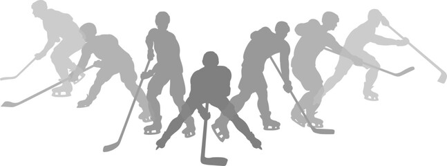 Silhouette ice hockey player set. Active sports people healthy players fitness silhouettes concept.