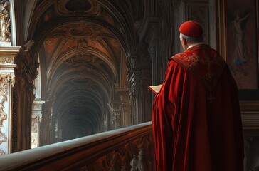 Naklejka premium Traditional Catholic cardinal casting his vote beneath