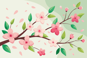 Spring floral background with cherry blossoms soft vector illustration