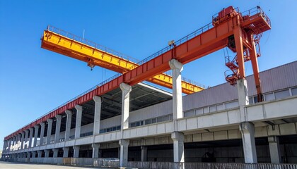 Functional Warehouse Mezzanine with Overhead Cranes in Sunlight