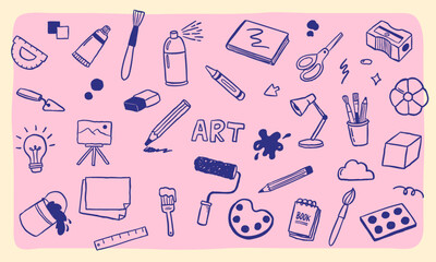 doodle art supplied sketch hand drawn illustration icon set