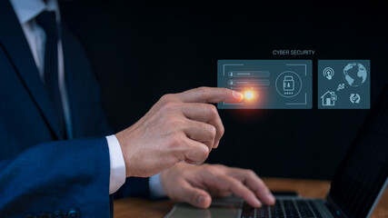 Cyber Security Concept: Digital Lock on Laptop Screen with User Login, Secure Network Protection, and Data Privacy for Online Safety Awareness