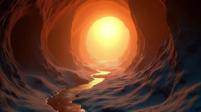 4k sun light inside beautiful mysterious cave