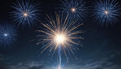 Naklejka premium Isolated blue fireworks burst against a starlit night sky , dark, sparkler