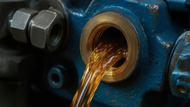 Hydraulic fluid flows through mechanism close up of industrial metal machinery delivering lubrication for smooth operation and efficient power