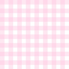 Seamless pink and white gingham checkered pattern background. Cute pastel picnic tablecloth texture, perfect for fabric, wrapping, scrapbooking, and baby design themes.