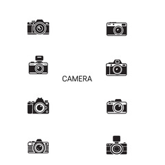 A collection of various camera icons, in a clean, modern style, all in solid black.
