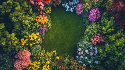 Aerial View of a Vibrant Garden with Colorful Blossoms
