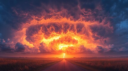Fiery Sunset Storm Over Plains