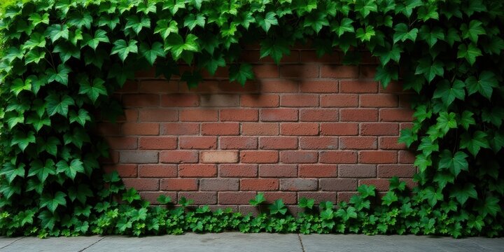Lush Green Ivy Frame Enveloping a Rustic Brick Wall Background Ideal for Nature-Themed Designs and Projects