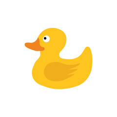 Cute yellow rubber duck icon with a simple, flat design on a white background. Perfect for baby-themed designs, toys, bath-time graphics, and educational visuals.
