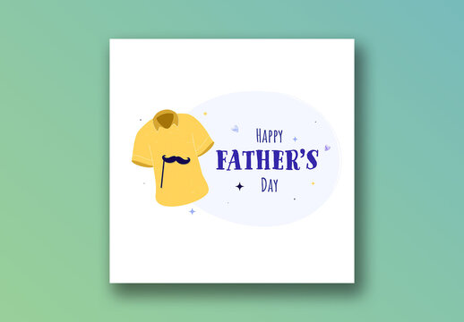 Editable Social Media Post on Happy Father&rsquo;s Day with Yellow T-shirt and Mustache Stick.