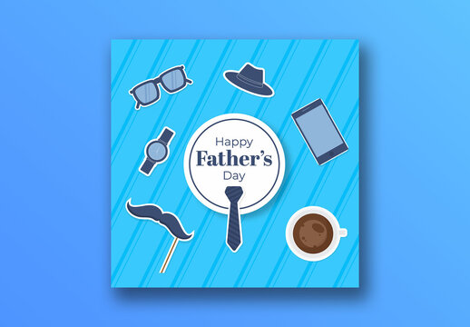 Happy Father&rsquo;s Day Editable Social Media Post with Sticker Style Elements.