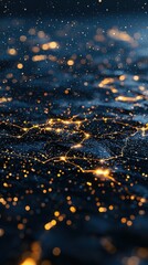 Naklejka premium Illuminated abstract patterns digital space visual artwork nighttime aerial view technology concept