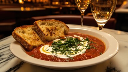 Tomato soup with toasted bread