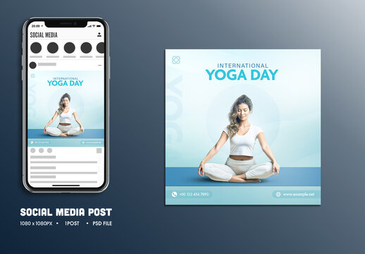 International Yoga Day Editable Social Media Post with Woman Meditating to Promote Wellness, Mindfulness and Healthy Living.
