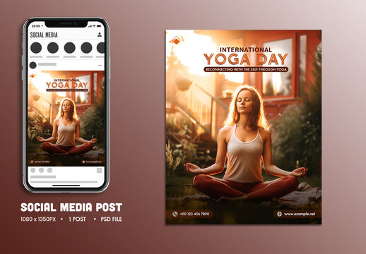 International Yoga Day Editable Social Media Post with Woman Meditating to Promote Wellness, Mindfulness and Healthy Living.