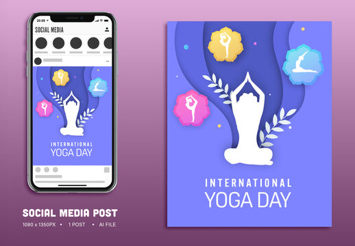 International Yoga Day Editable Social Media Post with Silhouette Female in Various Asanas Poses for Promoting Wellness, Mindfulness and Healthy Living.
