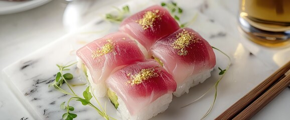 Tuna sushi rolls closeup