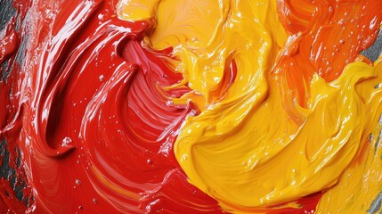 Vibrant abstract paint swirls in red orange and yellow tones